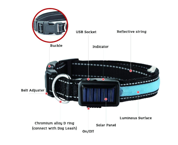 USB and Solar Charge Reflective Led Dog Collar & Lead