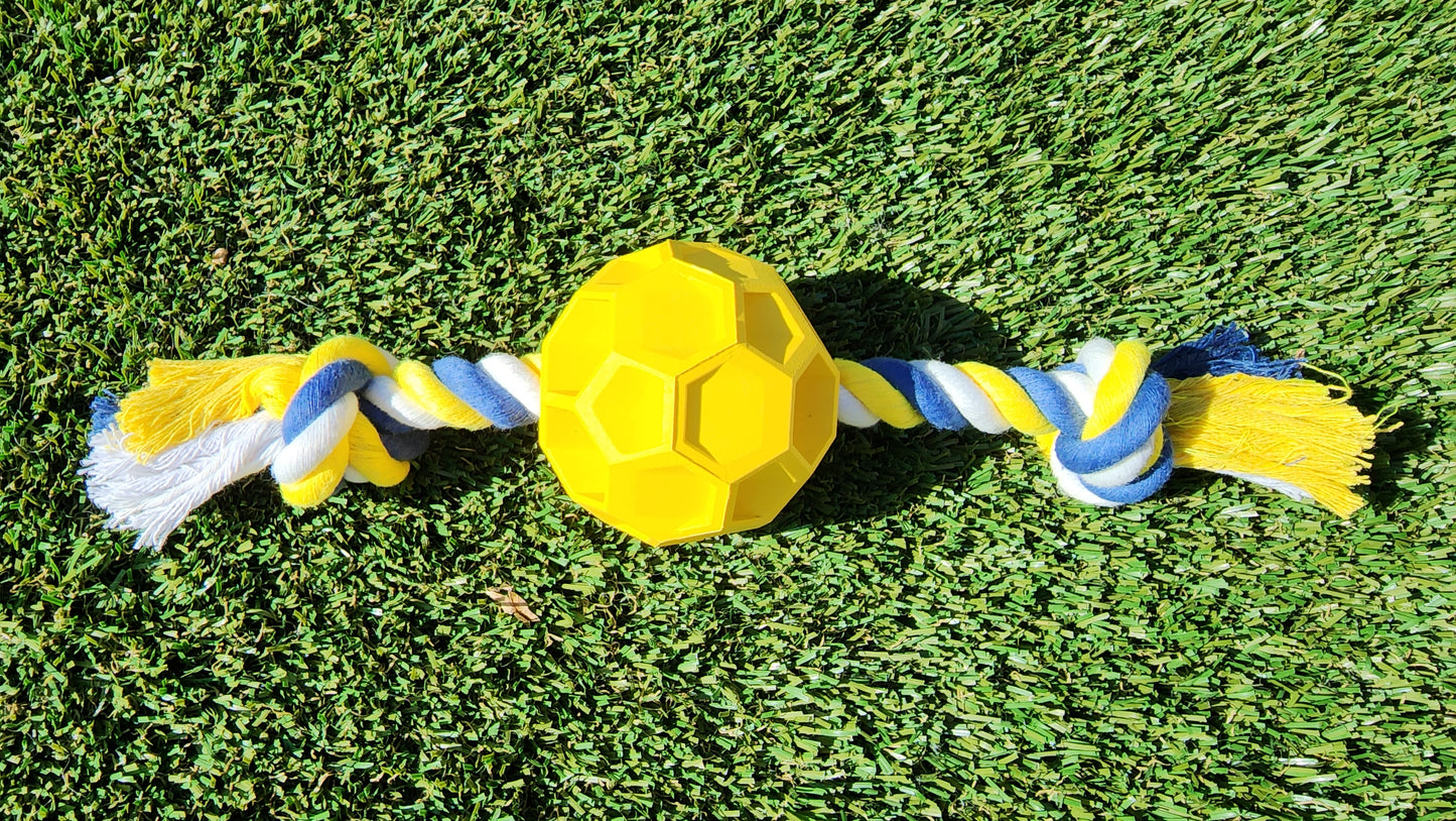 Rubber Soccer Ball Chew Toy with Tug Rope  -- Great for Active Dogs