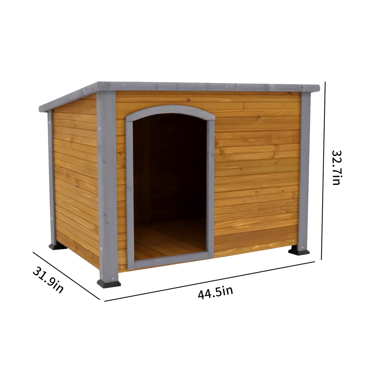 Indoor/outdoor wooden dog kennel.